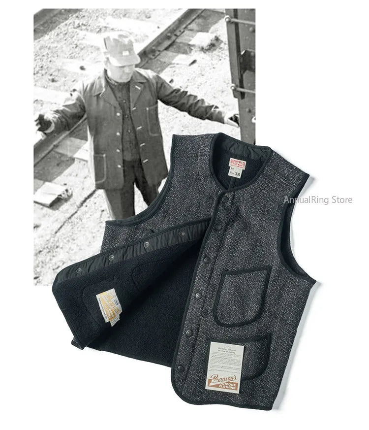 Rugged Bronson 1930s Salt and Pepper Early Vest Heritage Style Sleeveless Jacket BBJ-001