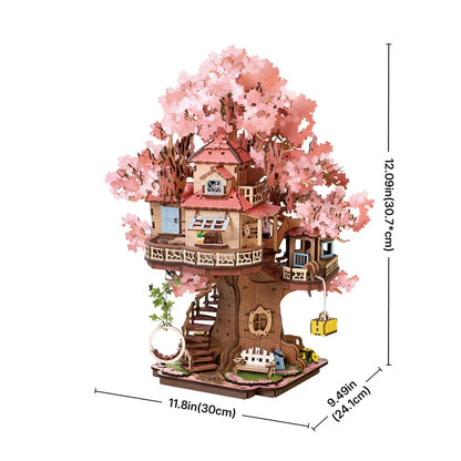 Rolife Sakura Tree House 3D Puzzles DIY Model Building Toy Wooden Craft Kits Hobby for Adult Brain Teaser Gift for Home Decor