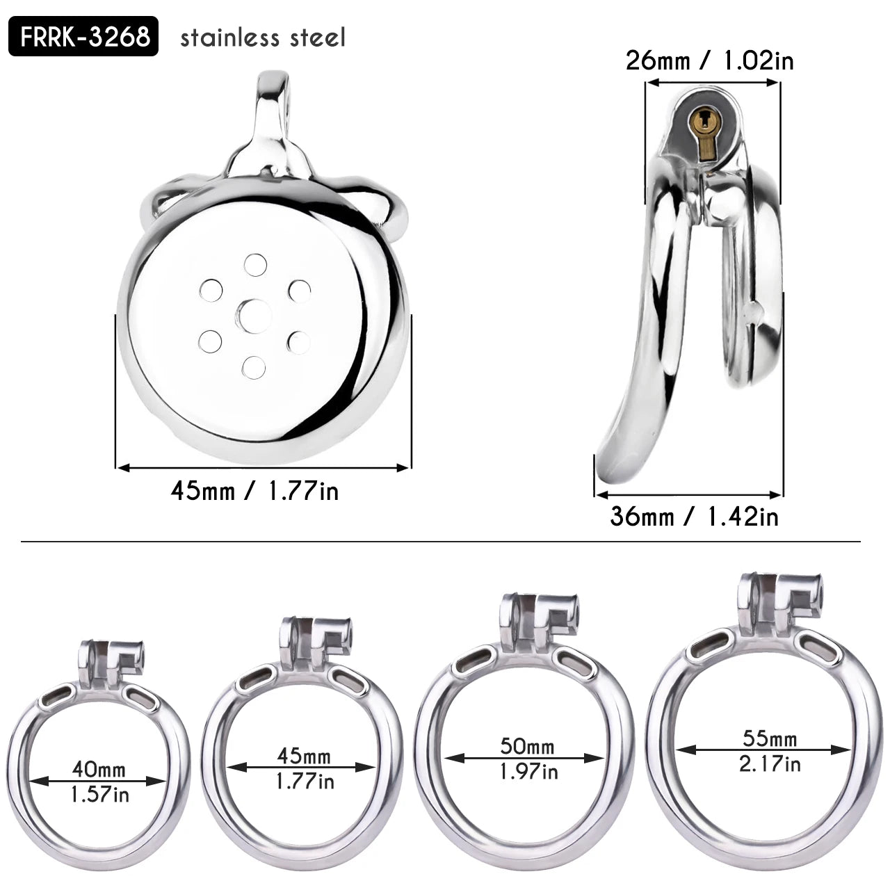 FRRK 268 Flat Button Sissies Male Chastity Cage, 240 Steel Urethral Inverted Chastity Belt, Slave Man Sex Toy Anti-Cheating