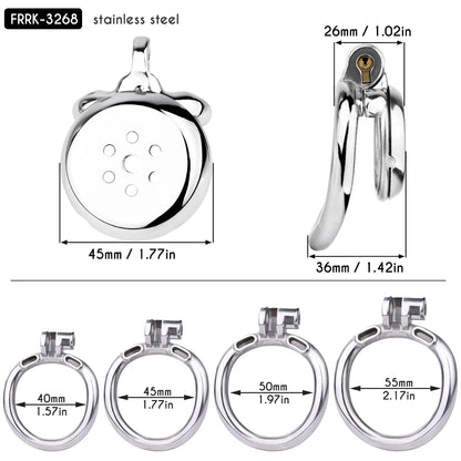 FRRK 268 Flat Button Sissies Male Chastity Cage, 240 Steel Urethral Inverted Chastity Belt, Slave Man Sex Toy Anti-Cheating