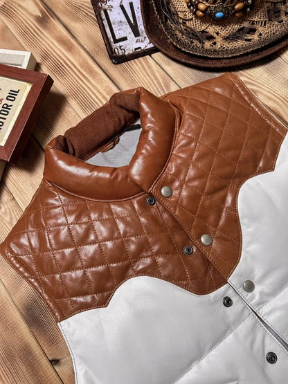 Mens Casual Genuine Leather Vest Coat Winter Warm Sleeveless Down Jacket Thick Stand Collar Sheepskin Spliced Cowhide Waistcoat
