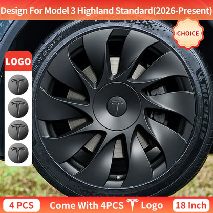 4PCS for Tesla 2026 Model 3 Standard 18 Hub Caps, Full Rim Covers Replacement Wheel Cover Accessories for Standard Edition