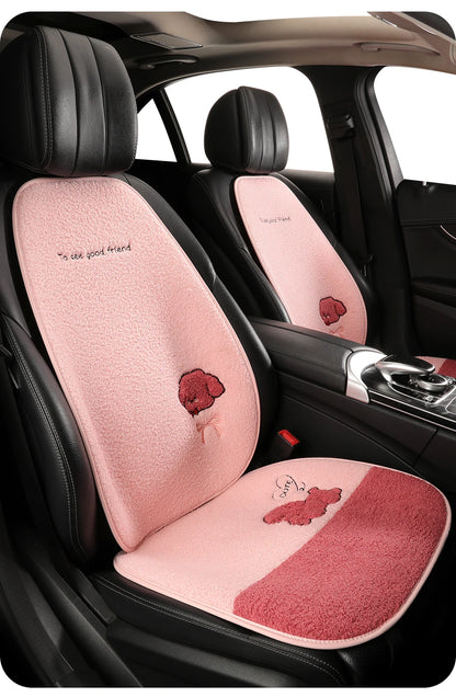 Funny Puppy Car Seat Cover 2025 New Autumn Fleece Fabric PU Leather Warm Comfortable Quick Installation Fits Most Cars