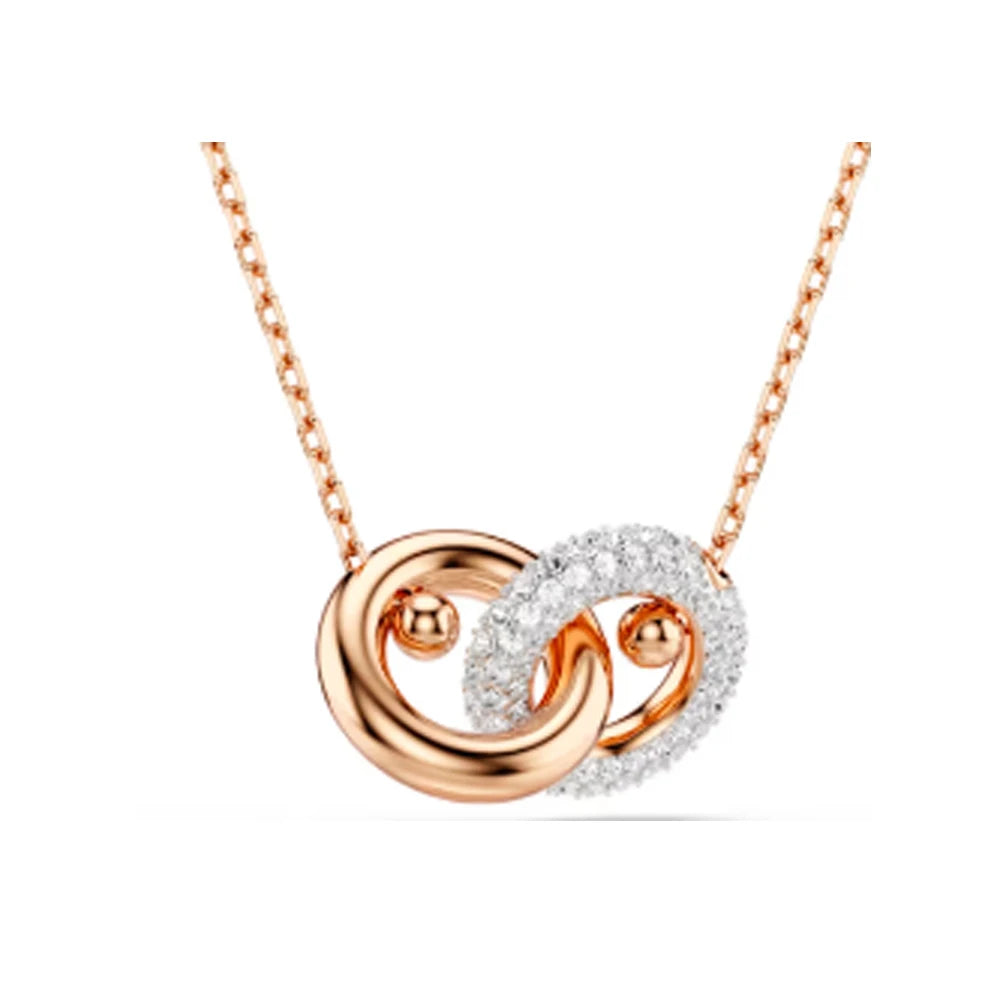 New shoe style inlaid mixed crystal interlocking rose gold pearl romantic heart-shaped necklace