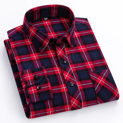 New Flannel Plaid Long Sleeve Men Casual Shirts Autumn Winter Fashion Plus Size Regular Fit Smart Dress Shirts Daily Clothes Top