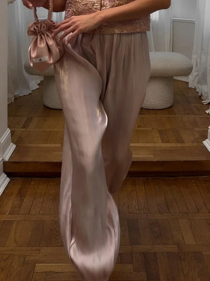 Shinny Satin Lantern Pant For Women Loose Casual Trousers Elegant Commuter Fashion Long Pants 2026 New Lady Party Streetwears