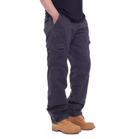 Fashion Solid Color Cotton Casual Pants Men Multi Pocket Cargo Pants Male Baggy Camouflage Sweat Pants Loose Fit Plus Size M-5XL