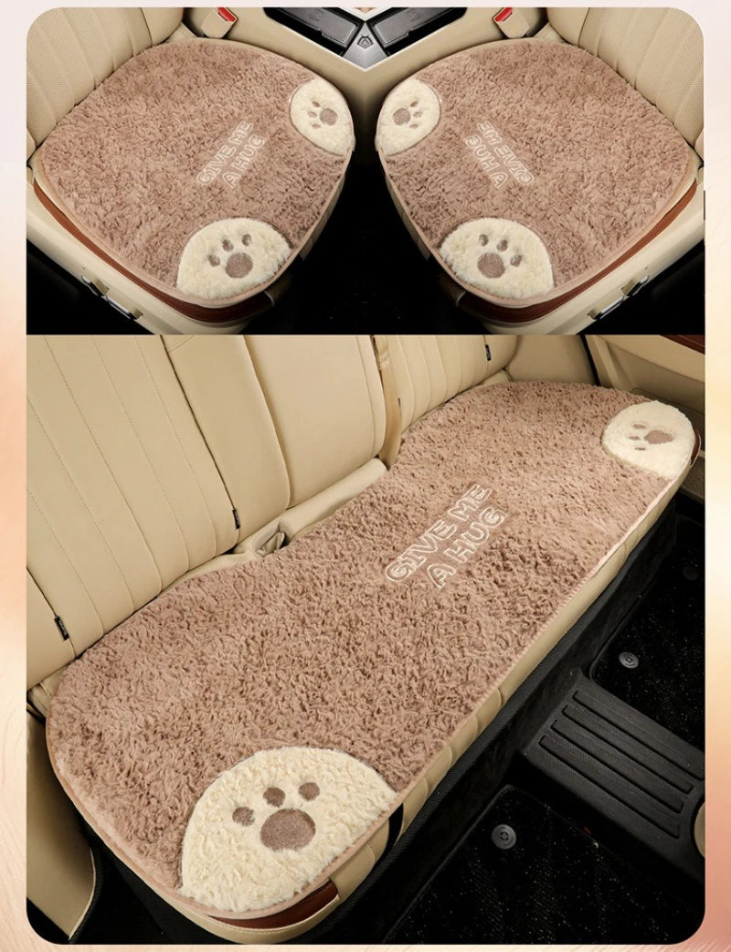 Cartoon 3D Bear Universal Car Seat Cushion Covers Plush Backrest for Autumn Winter Warm Cute Designed Seat Accessories