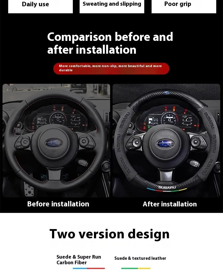 For Subaru STI Brz Wrx Xv Ascent Forester Outback Impreza Legacy Car Suede Carbon fiber Anti-slip Ventilate Steering Wheel Cover