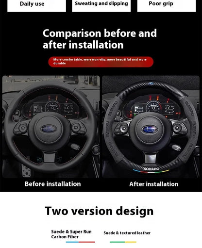 For Subaru STI Brz Wrx Xv Ascent Forester Outback Impreza Legacy Car Suede Carbon fiber Anti-slip Ventilate Steering Wheel Cover