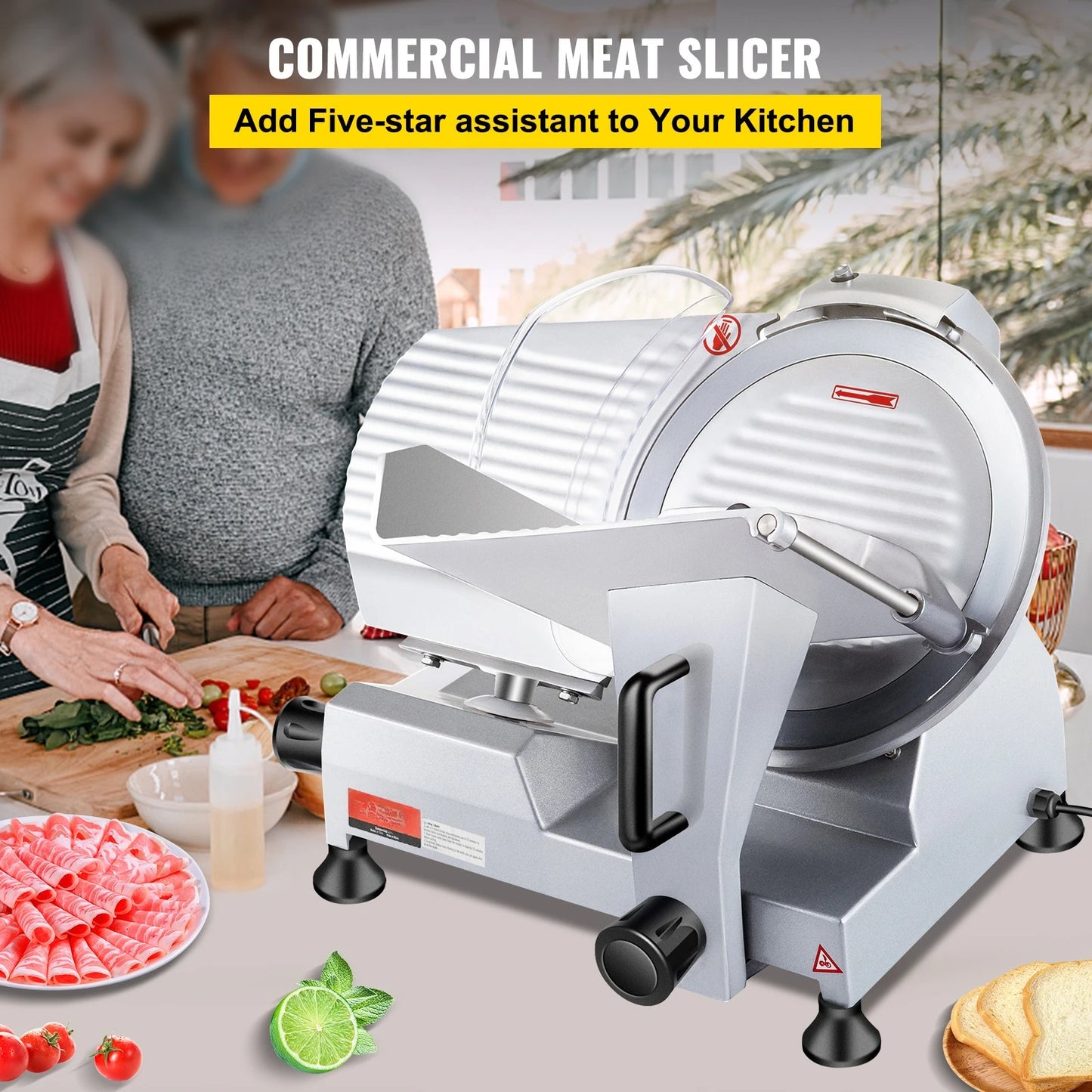 Commercial Meat Slicer Electric Deli Food Slicer 10" Carbon Steel Blade Electric Food Slicer 350-400RPM