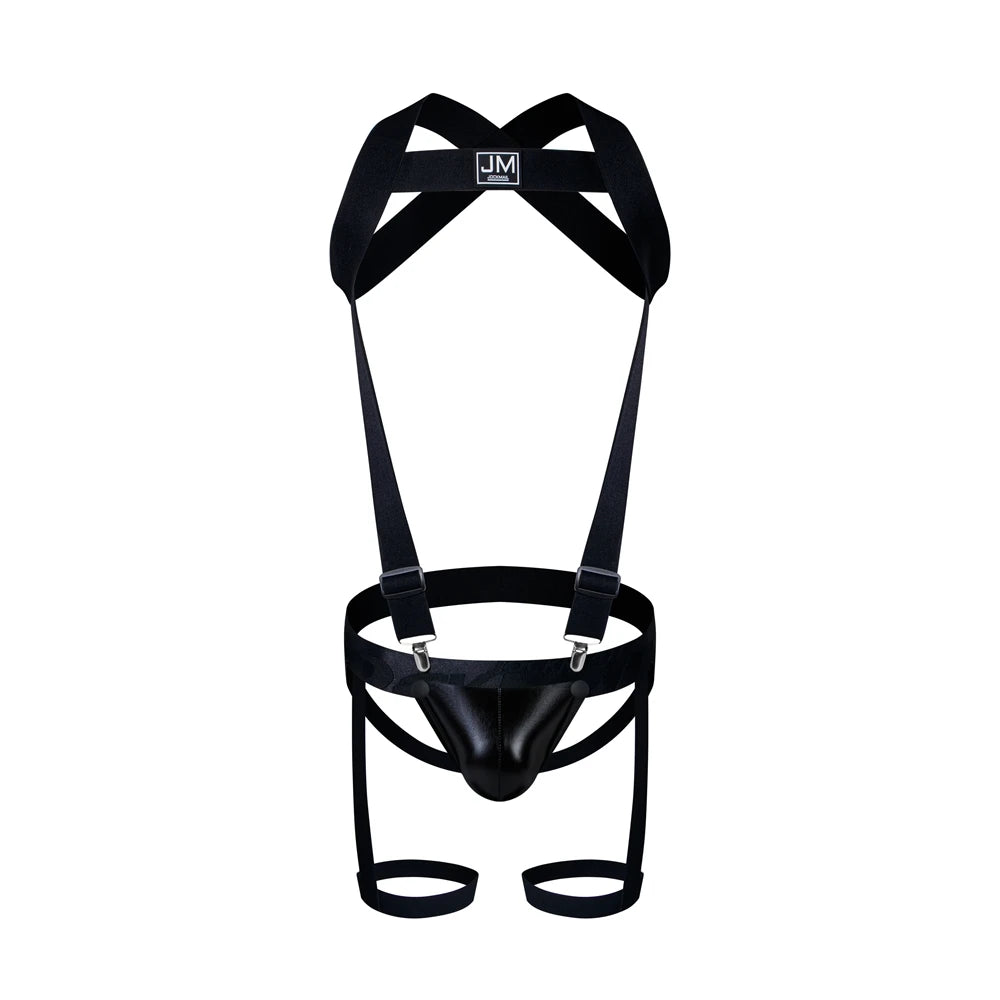 Detachable Split-type Sets Mens Strap Harness Bodysuit Black Leather Men Sexy G String Thong Jockstrap Leg Bondage Gay Underwear