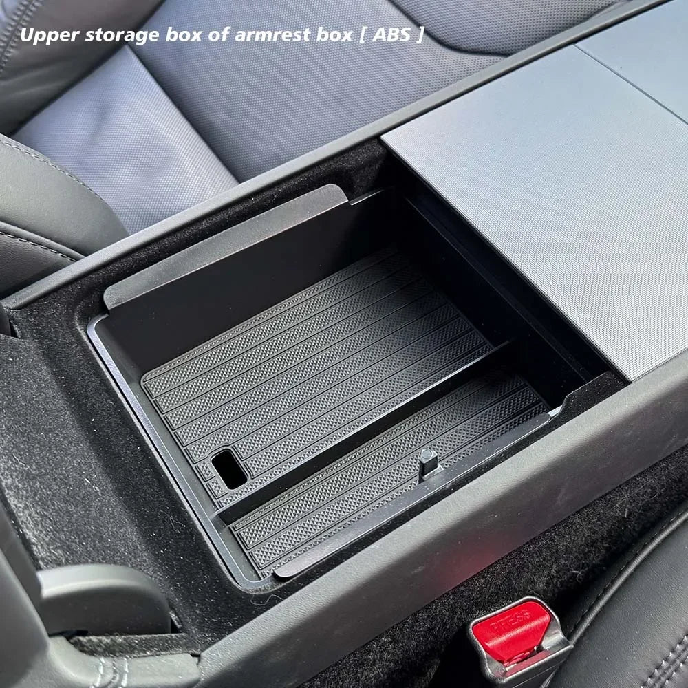 For Tesla New Model Y 2025 Launch Juniper ABS with Silicone Non-slip Mat Console & Armrest Storage Box Upper and Lower Watercup