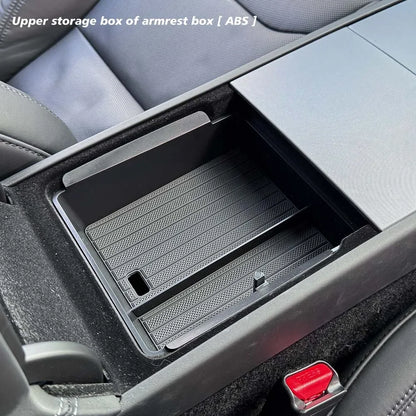 For Tesla New Model Y 2025 Launch Juniper ABS with Silicone Non-slip Mat Console & Armrest Storage Box Upper and Lower Watercup