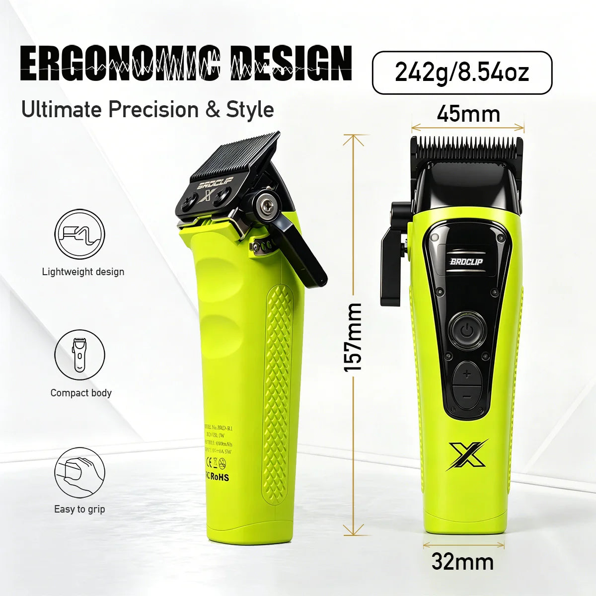 BRDCLIP Professional Magnetic Cover Hair Clipper 3-speed External Rotor Brushless Motor DK Trimmer Barber Shaver 609 10000RPM