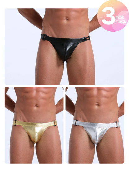 PU Faux Leather Underwear Men's Jockstrap Gay Erotic Panties Sexy Lingerie Hot Sexy Male's Thongs G String  1/3/5pcs