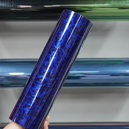 High Glossy Blue Forged Carbon Fiber Vinyl Wrap Waterproof Laser Film on the Hood DIY Car Adhesive Vinyl for Motorcycle Stickers