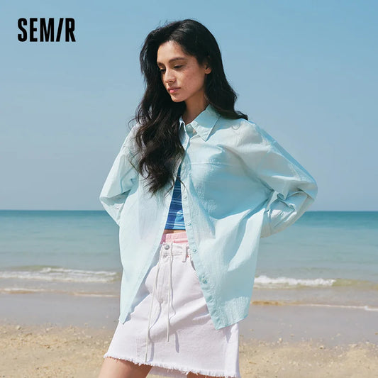 Semir Women Shirt UV 2026 Protection Textured Solid Drop Shoulder Urban Casual Everyday Style Soft Comfortable Daily