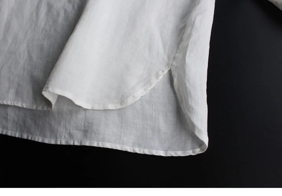 Retro Embroidered Cotton Linen Long Sleeve Women's Shirt Thin Top Large Size Cotton Linen Long Sleeve T-Shirt Commute Wear