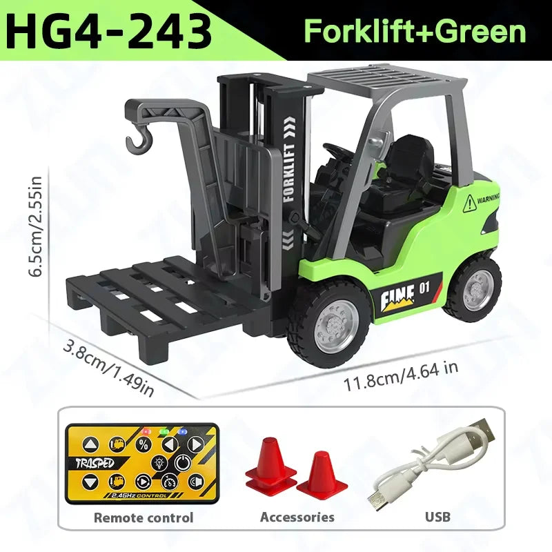 1:64  2.4G RC Model Car Remote Control Excavator Dump Truck Forklift Alloy Plastic Simulation Construction Vehicle Toy For Kid