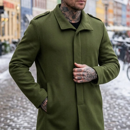 New Winter Men's Invisible Button Trench Coat Single-Breasted Mid-Length Windproof Business Casual Street Wool Blends for Man