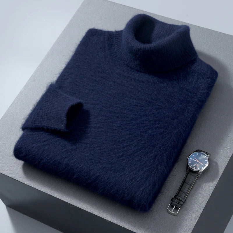 Autumn and Winter Men Loose Turtleneck 100% Mink Cashmere Sweater Men's Casual Thermal Pullover Solid Color Knit Plus-Size Top