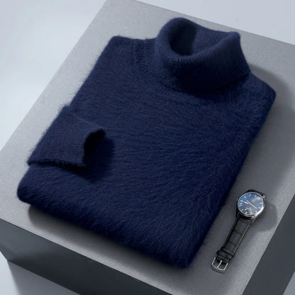 Autumn and Winter Men Loose Turtleneck 100% Mink Cashmere Sweater Men's Casual Thermal Pullover Solid Color Knit Plus-Size Top