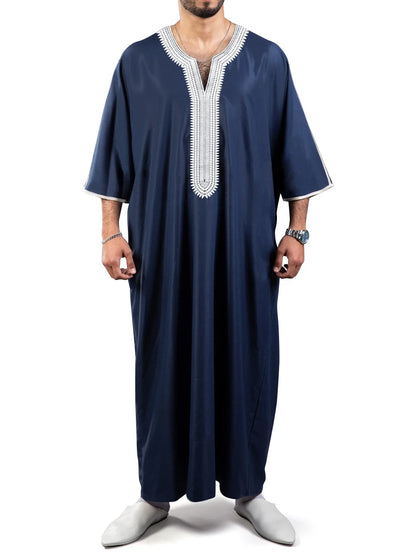 2026 New Model Men's Clothing With Embroidered Mid-sleeves And Side Pockets Robe Abaya Ramadan Dubai Luxury Islam Elegant