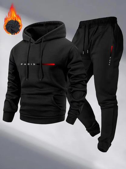 Paris Print Fashion Men's Hooded Tracksuit 2pcs Set High Quality Male Daily Casual Sports Jogging Home Outdoor Hoodie Outftis