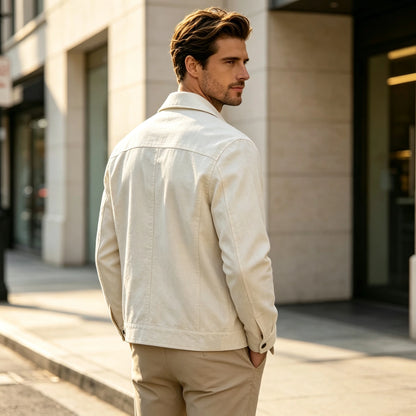 Men's Linen Blend Safari Jacket Retro British Style Multi-Pocket Workwear Coat Business Casual Suit Blazer for Spring Summer