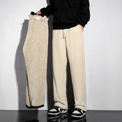 YJKVUR Unisex 2026 Winter New Oversize Pants Men Women Warm Fleece Liner Drawstring Trousers Casual Comfortable Gym Sweatpants