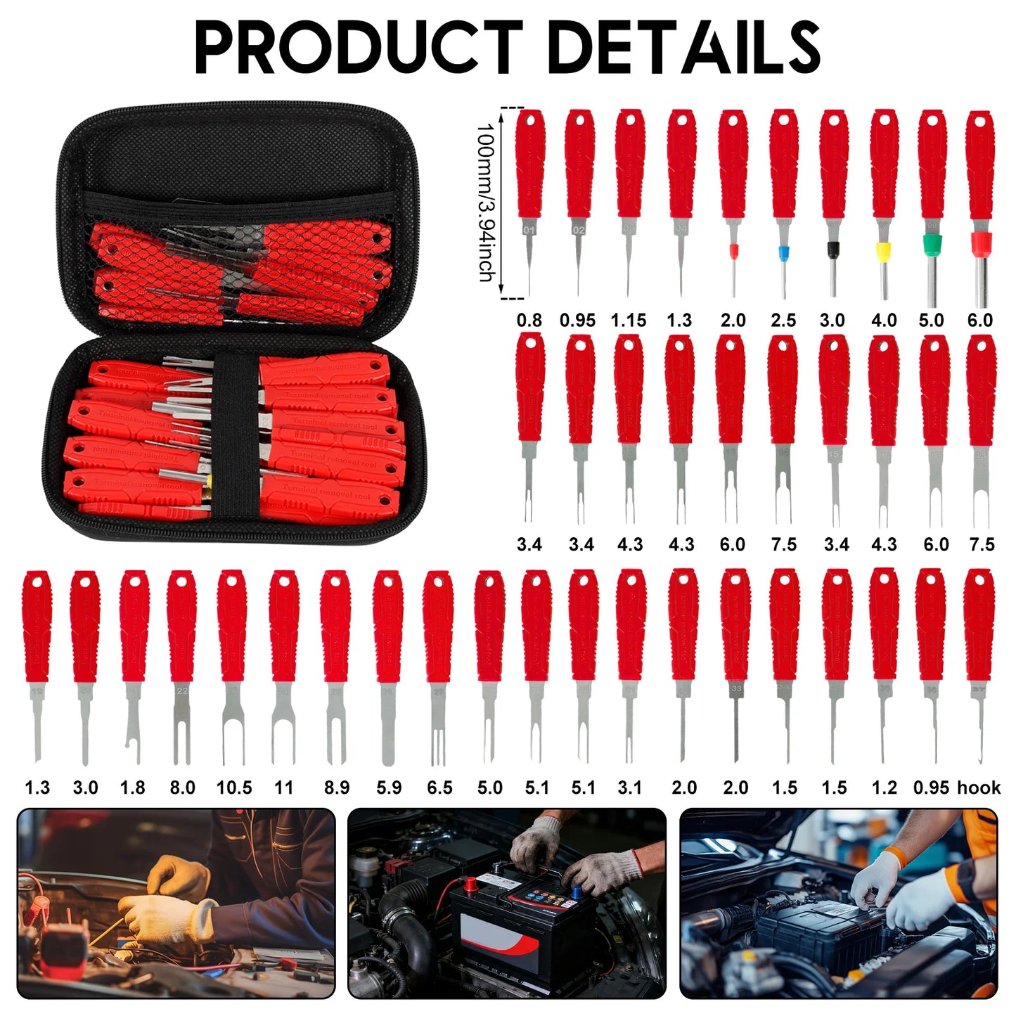 41PCS Electrical Pin Terminal Removal Tools Car Depinning Tool with Plastic Case for Connector Terminal Pin Removal Tool Kit