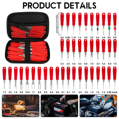 41PCS Electrical Pin Terminal Removal Tools Car Depinning Tool with Plastic Case for Connector Terminal Pin Removal Tool Kit