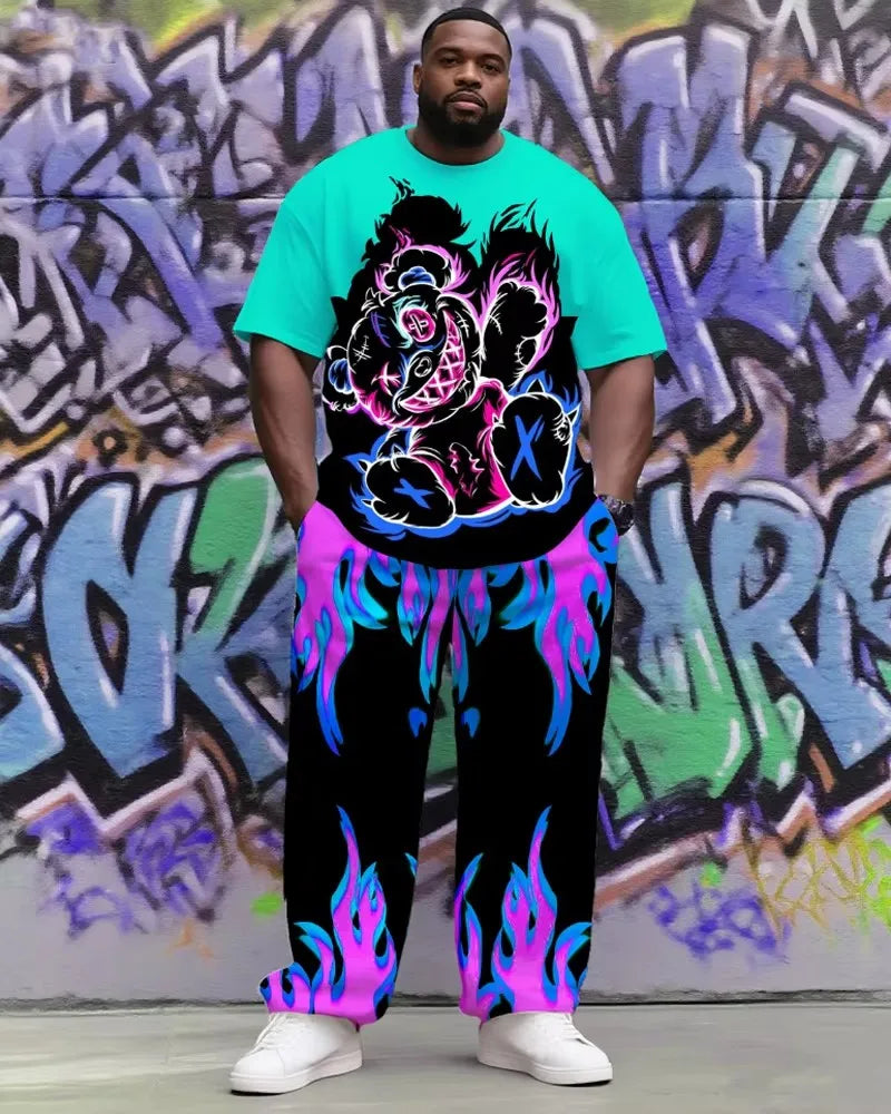 S-9XL Men's Plus Size Hip Hop Short Sleeve T-Shirt and Pants Two-Piece Set