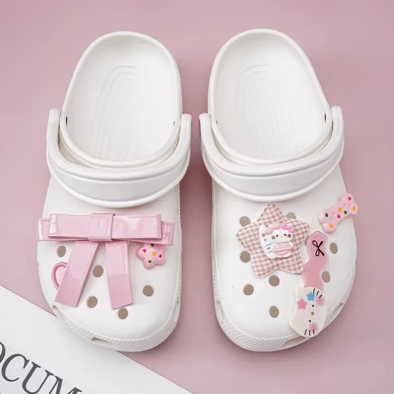 Hello Kitty Silvery Series Shoe Charms Set Girls Women Shoe Charms DIY Hole Shoes Detachable  Hole Shoes Slippers & Clogs