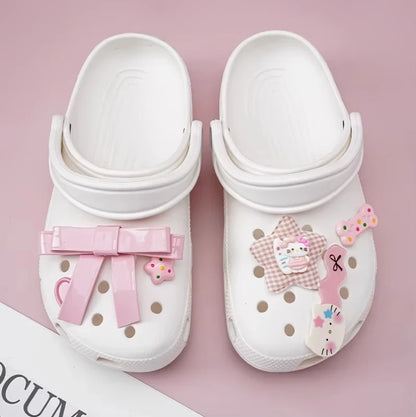 Hello Kitty Silvery Series Shoe Charms Set Girls Women Shoe Charms DIY Hole Shoes Detachable  Hole Shoes Slippers & Clogs