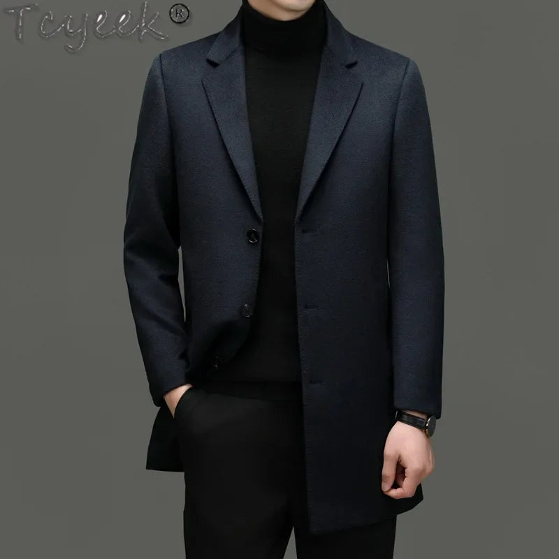 Tcyeek 10% Cashmere+ 90% Sheep Wool Jacket Men Clothes Autumn Winter Trench Coat Mid-length Woolen Coats Man New in Outerwear