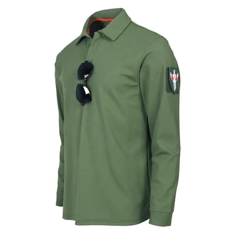 Men's Long Sleeve Tactical Training Shirt Outdoor Fitness Polo Shirt Spring Autumn Fitness Wear with Collar Army Style PT Shirt