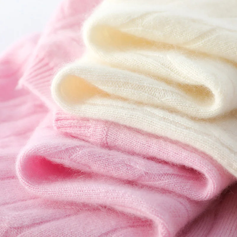 100% Pure Cashmere Fried Dough Twists Round Neck Solid Short Sleeve Women's High Quality Luxury Pullover Sweater Spring Autumn