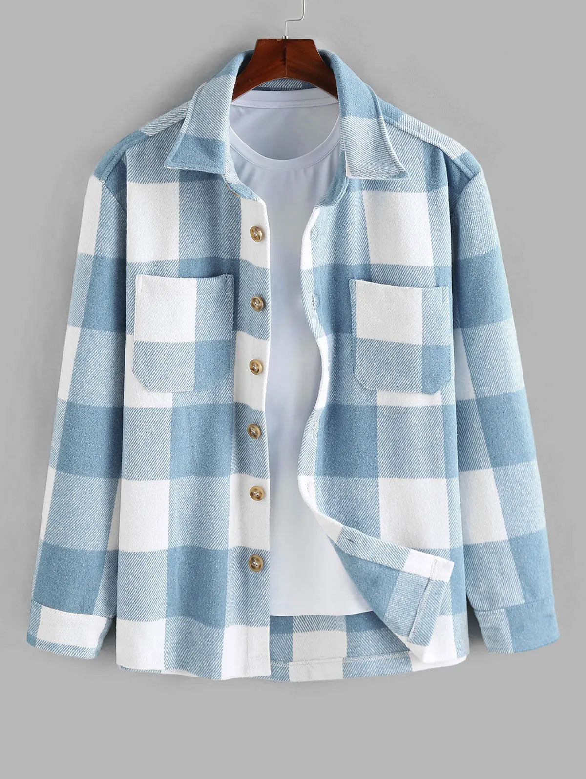 Men's Plaid Print Pocket Button Front Shirt, Regular Fit Casual Long Sleeve Collared Top for Fall & Winter, Men's Clothes for Da