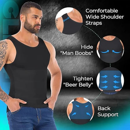 Men Double Layer Vest Sleveless Body Shaper Slimming Compression Undershirt M-4XL Waist Trainer Top Belly Control Shapewear