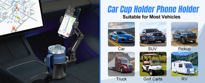 Car Phone Holder, Cup Holder Phone Mount With Memory Function 360°Rotation iPhone Car Phone Mount With Adjustable Long Neck