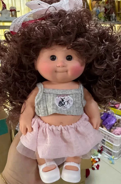 Afu Cute Chubby Face Full Vinyl Cabbage Patch Doll Curly Hair Handmade Collectible Toy For Adult Collection Home Decor