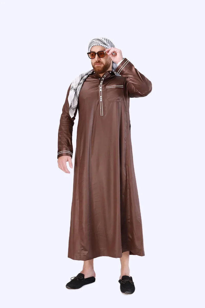 LIBIELIY New European And American Muslim Men's Robe Abaya Stand Collar Solid Color Middle East Arab Long National Style Men's W