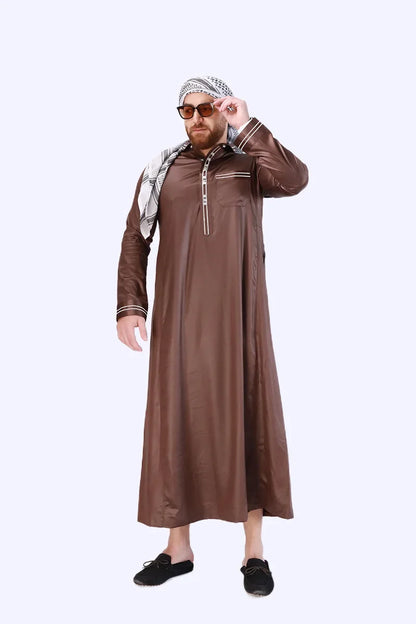 LIBIELIY New European And American Muslim Men's Robe Abaya Stand Collar Solid Color Middle East Arab Long National Style Men's W
