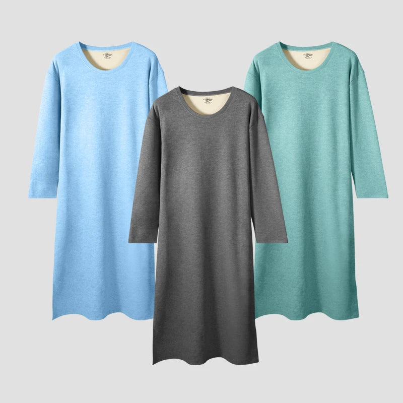 Men's autumn and winter long-sleeved one-piece nightgown, knee-length bathrobe, long one-piece home wear, wool and silk pajamas