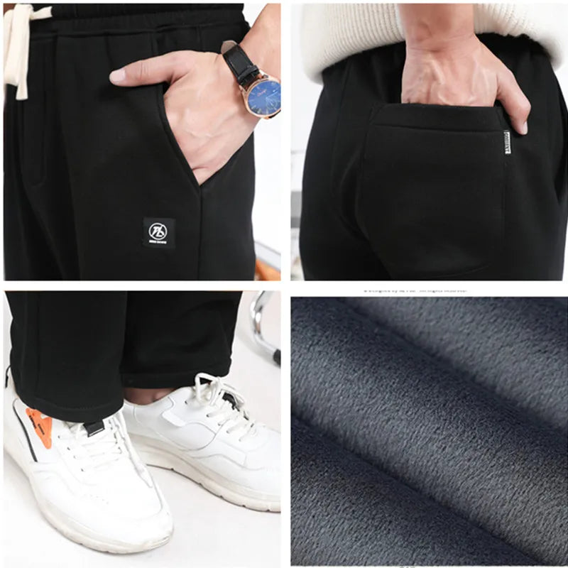 Tall Men 118CM Sports Sweatpants Winter Fleece Extra Long Straight Loose Ultralong Warm Pants Black Male Sweat Track Trousers