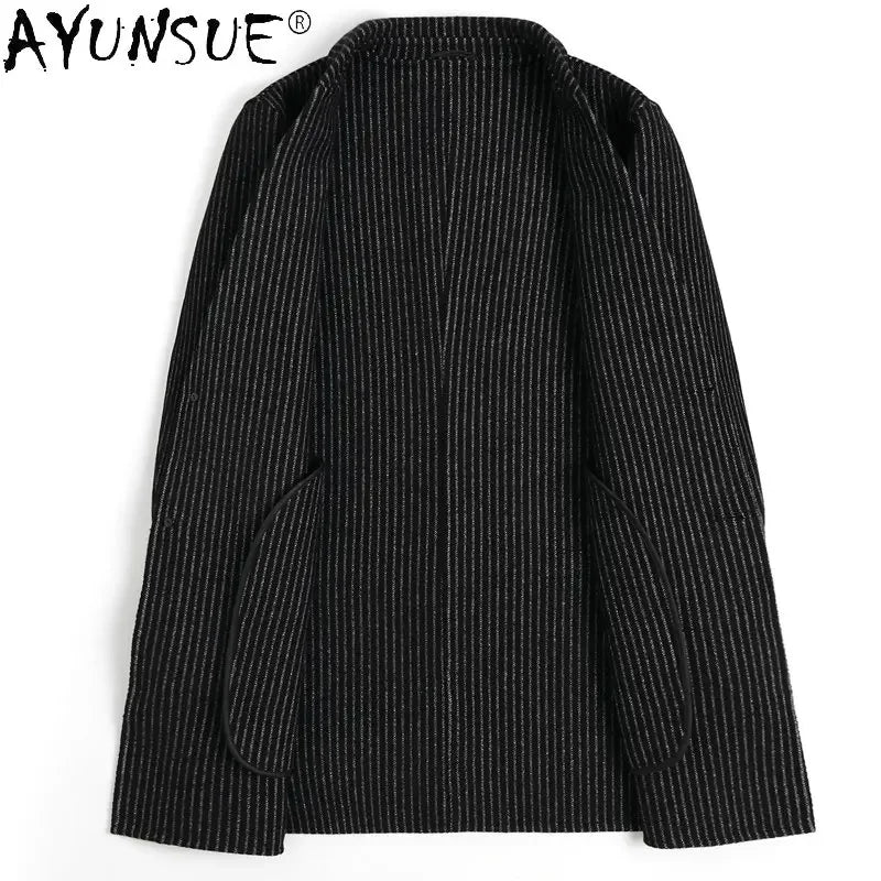 AYUNSUE Double-sided 80% Wool Jacket Men's Mid Length Autumn Winter Striped Suit Jackets Wool Trench Coat Men's Clothing Abrigos