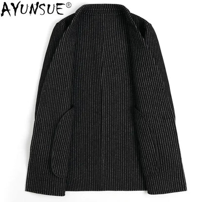 AYUNSUE Double-sided 80% Wool Jacket Men's Mid Length Autumn Winter Striped Suit Jackets Wool Trench Coat Men's Clothing Abrigos