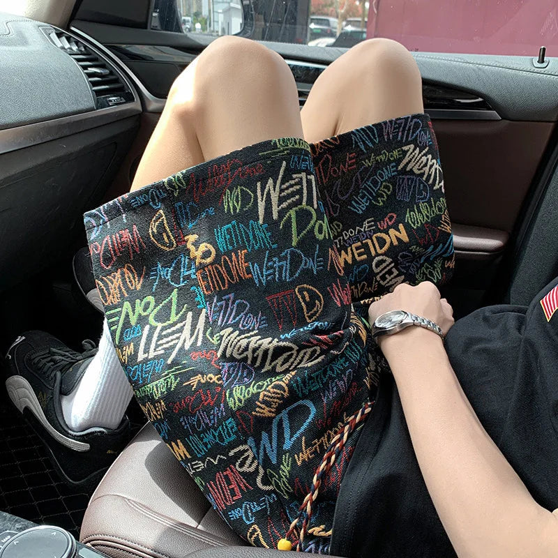 2026 Summer Baggy Letter Printed Graphic Shorts For Men Retro Casual Fashion Graffiti Short Pants Hawaiian Beach Y2K Bermudas
